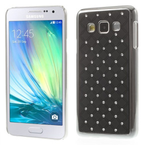 Луксозен твърд гръб с камъни за Samsung Galaxy A3 A300F черен